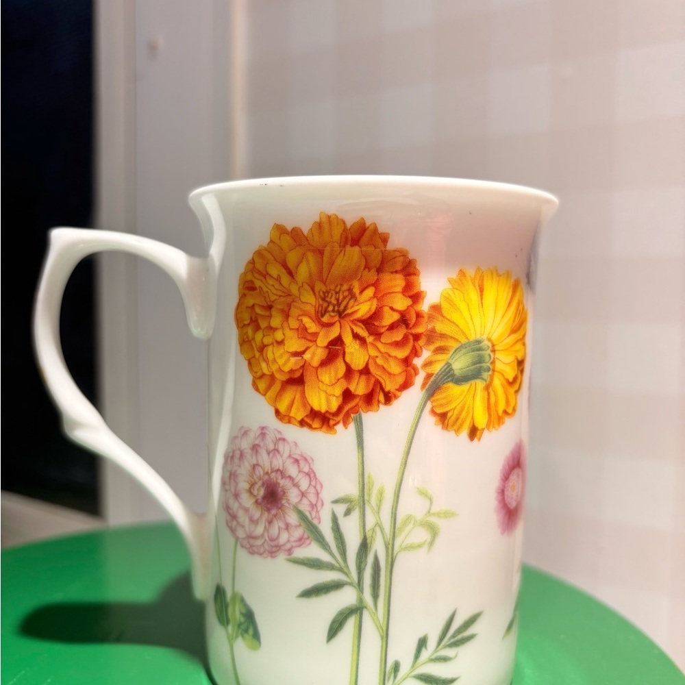 Floral Ceramic Mug with Orange and Pink Flowers